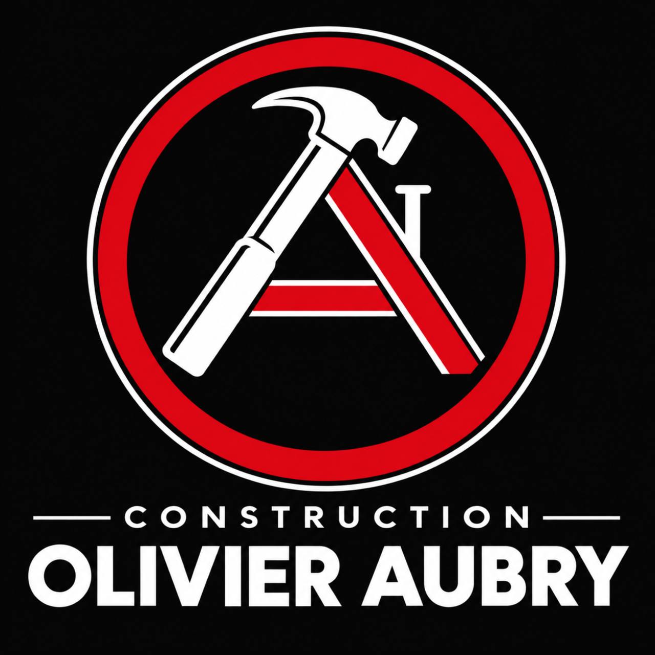 Logo Construction Olivier Aubry, marteau et lettre A dans un cercle rouge